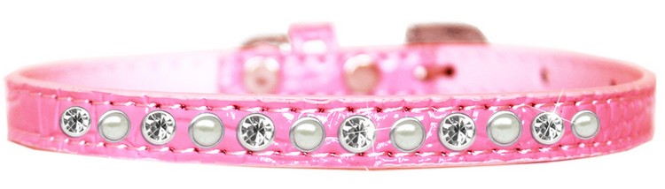 Pearl and Clear Jewel Croc Dog Collar Light Pink Size 14